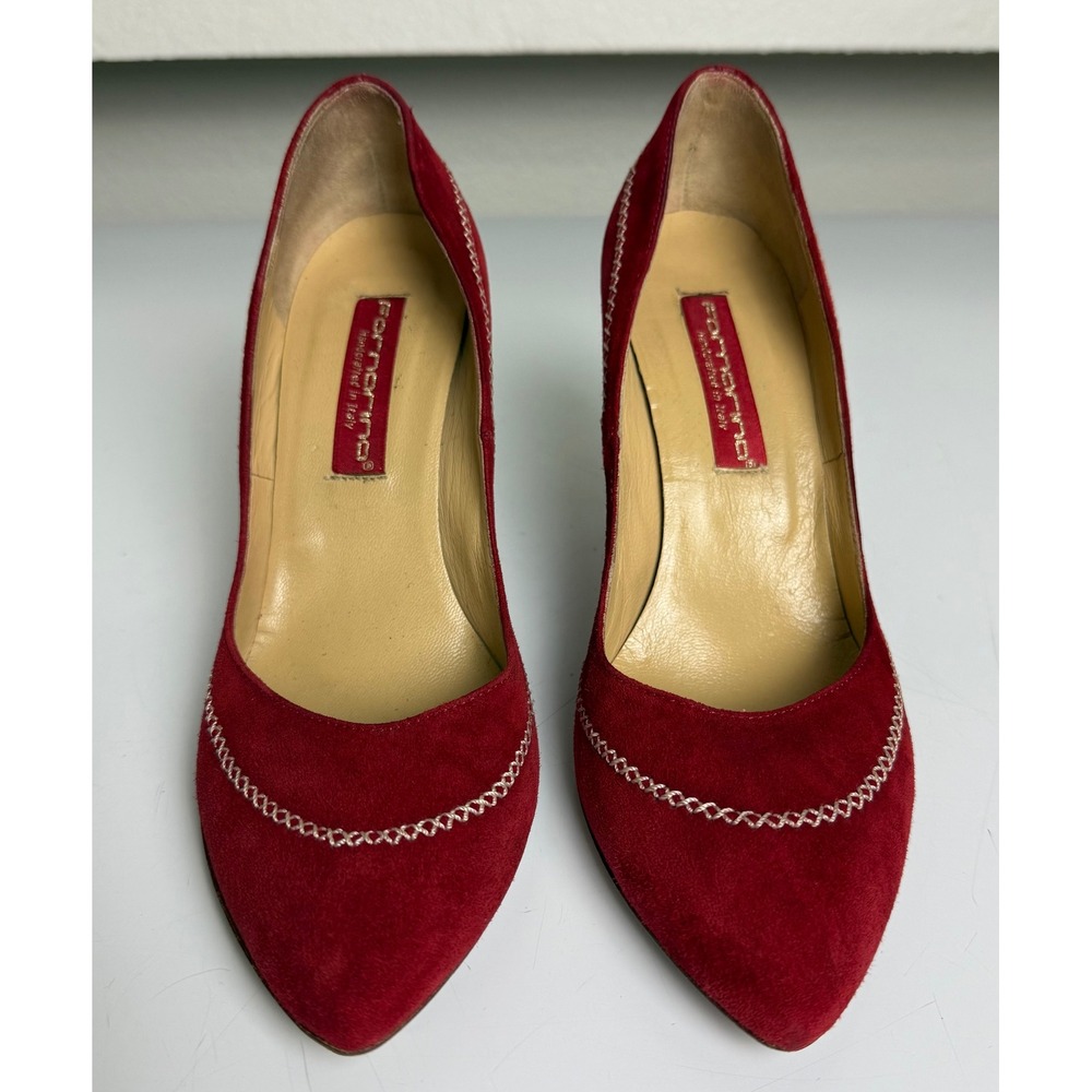 Fornarina Red Suede Whipstitch Pointed Toe Pumps Handcrafted in Italy Size 37